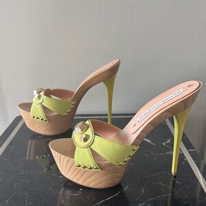 Gianmarco Lorenzi Lime Green Platform Wooden Heels Mules 39